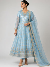 Sky blue organza anarkali suit fashion pose - ABR Fashion