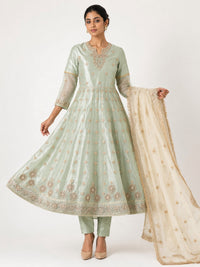 Mint green organza anarkali suit standing look - ABR Fashion