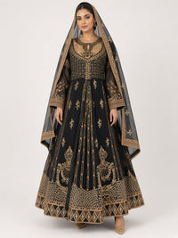 Black formal heavy embroidered anarkali standing look - ABR Fashion