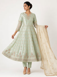 Mint green organza anarkali suit fashion pose - ABR Fashion