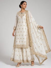 Ivory tissue silk sharara suit fashion pose - ABR Fashion