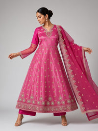 Hot pink organza anarkali suit fashion pose - ABR Fashion
