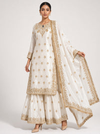 Ivory tissue silk sharara suit standing look - ABR Fashion